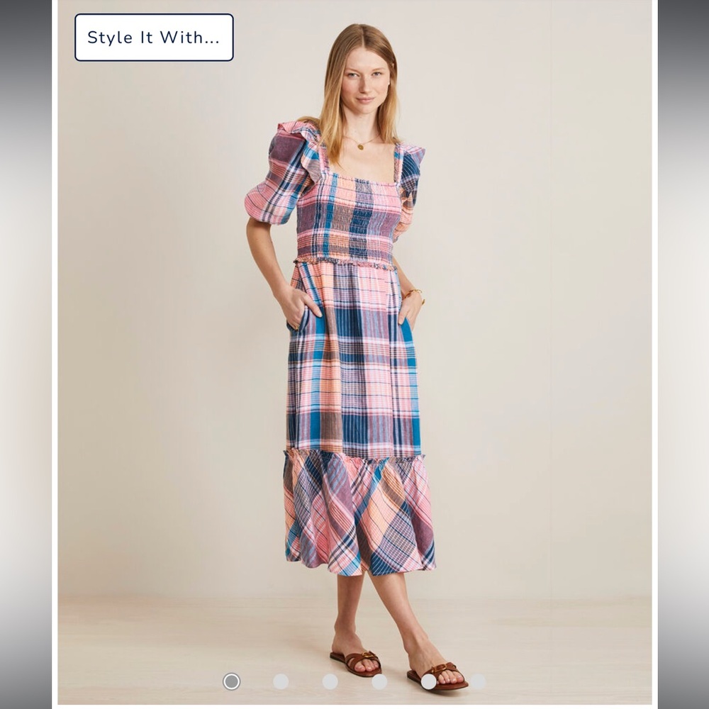 Vineyard Vines Smocked Puff-Sleeve Midi Dress XL NWT